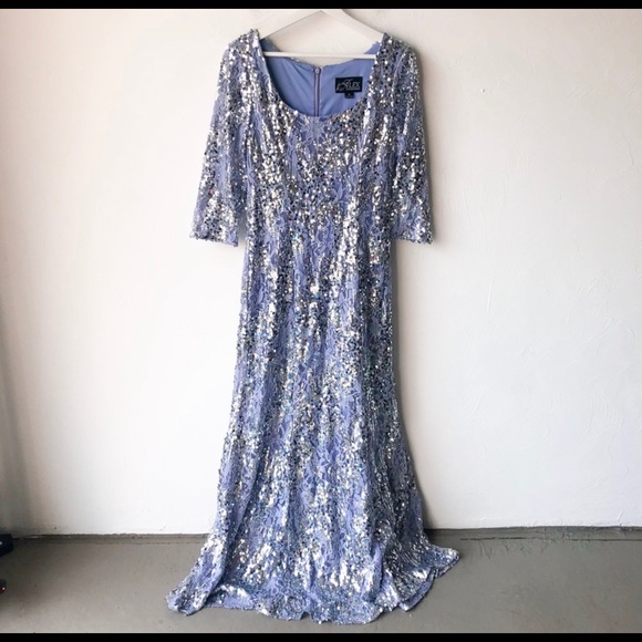 GORGEOUS Lace Sequin Ball Gown 3/4 Sleeve 10 - Picture 7 of 9